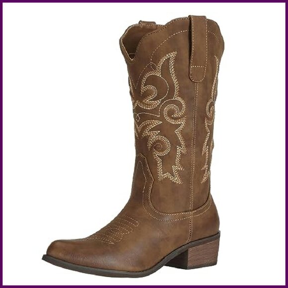 Women's Western Cowgirl Boots Mid Wide Calf Pointed Toe Riding Country - Picture 2 of 8